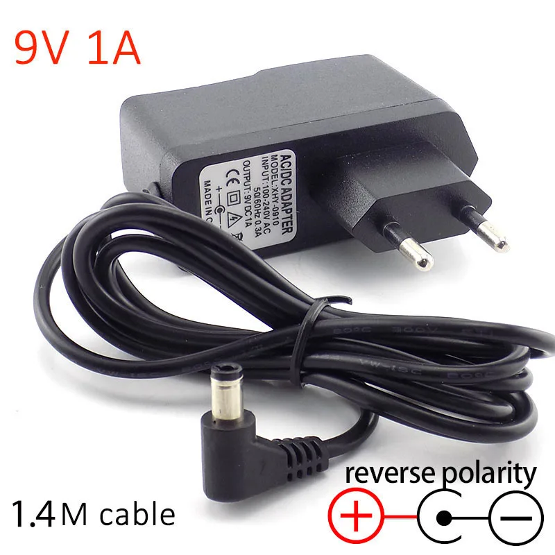 DC AC 9 V 1A Power adapter 1000ma voeding plug omgekeerde polariteit Negatieve lader 100 V-240 V converter 5.5mm x 2.5mm adapter EU