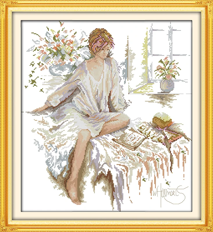 The reading woman cross stitch kit people 18ct 14ct 11ct count print canvas stitches embroidery DIY handmade needlework