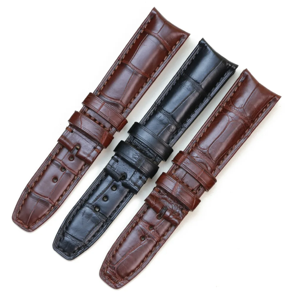 Pesno Suitable for Baume & Mercier CLIFTON Men Watchband Crocodile Leather Watch Strap with Bamboo Grain Black Brown 20 21mm