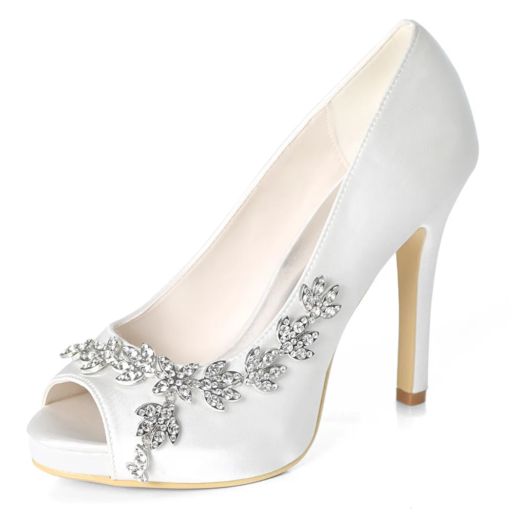 High Heel Platform Women Wedding Shoes Satin Rhinestone Women Heels Peep Toe Prom Evening Formal Party Ladies Pumps