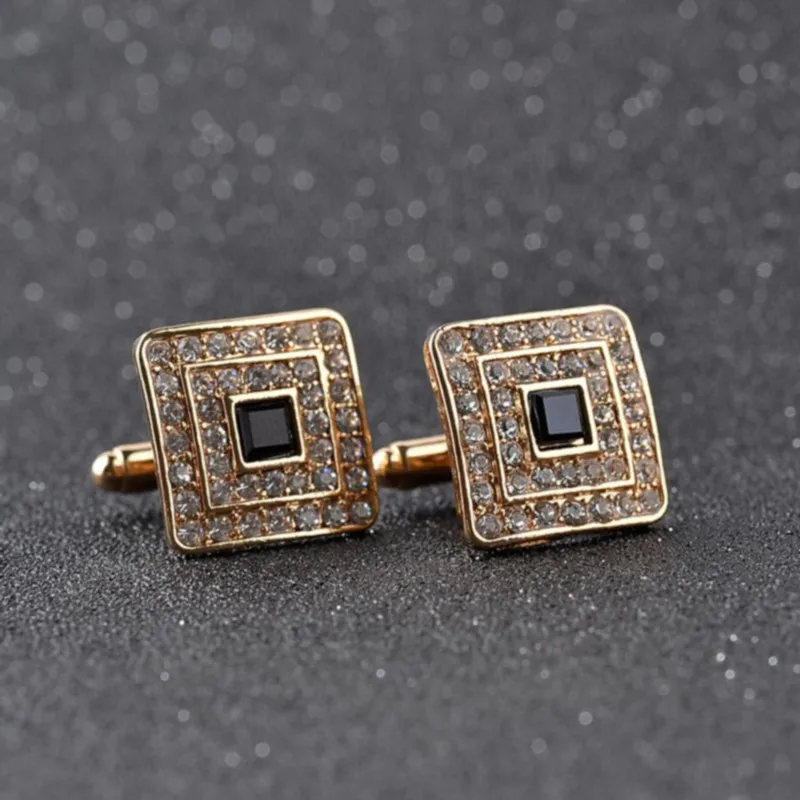 High Quality Classic Luxury Rhinestone Crystal Square Custom Enamel Men\'s Cufflink Male French Shirt Cuff links Wedding Jewelry