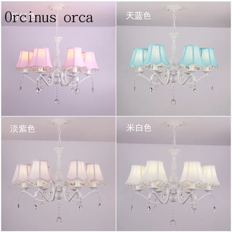 Korean rural crystal lamp simple European style wrought iron pink princess room warm room