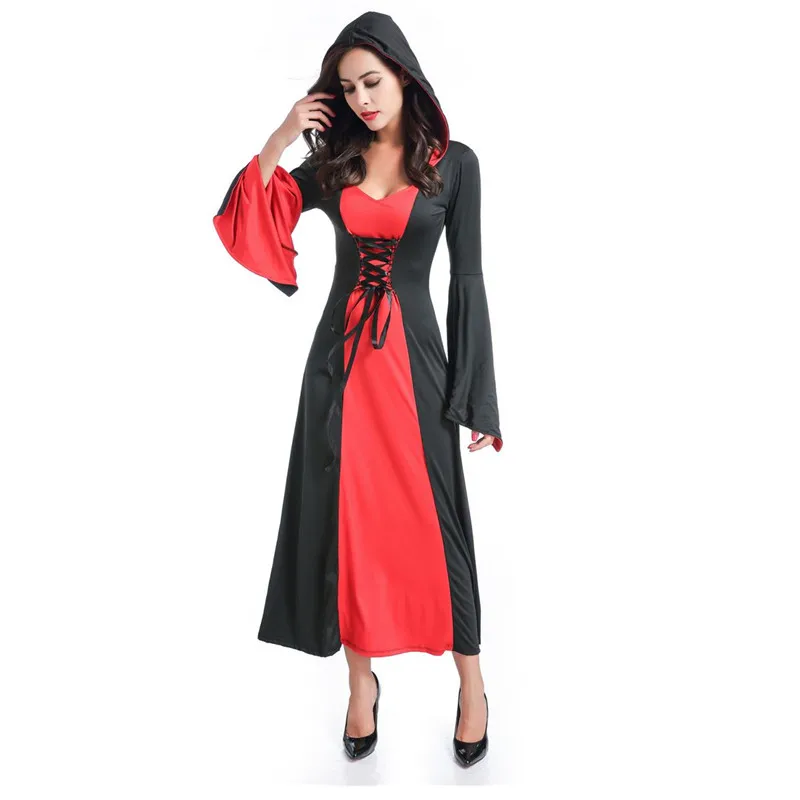 

2017 Gothic Sexy Vampire Costume with Hooded Costume Sexy Vampire Costume Women Masquerade Party Halloween Cosplay Stage Costume