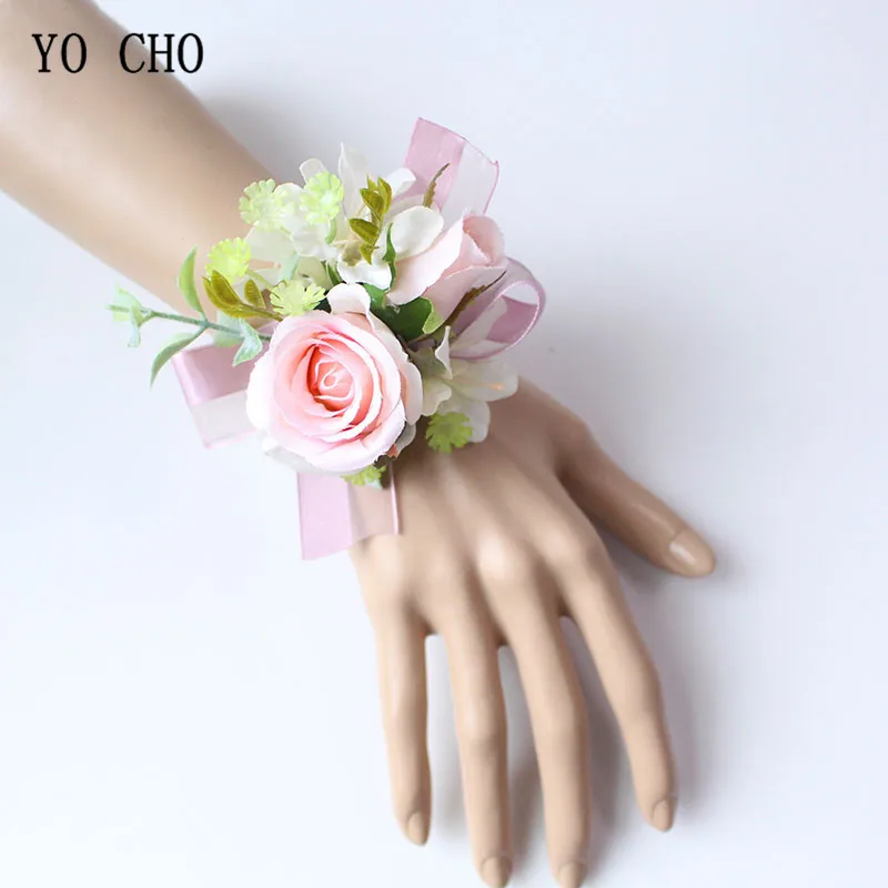 YO CHO-pulsera de flores hechas a mano para hombre, brazalete de rosas rojas, broche, suministros de boda