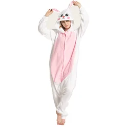 Adults Polar Fleece White Rabbit Animal Kigurumi Women's Men's Onesies Pyjamas Cosplay Costume for Halloween and Carnival Party