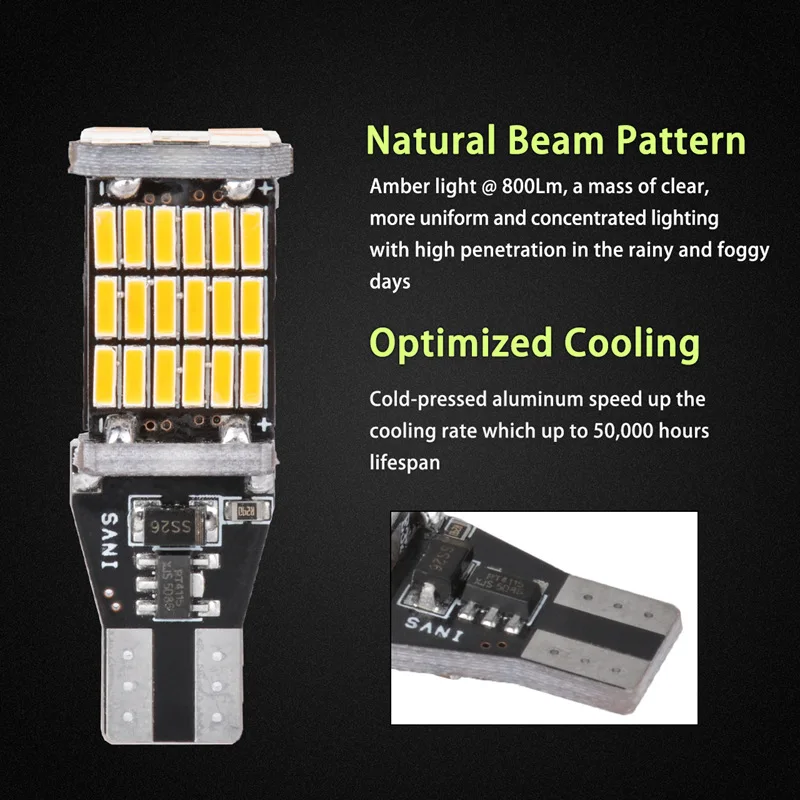 Katur 2x T15 W16W LED Reverse Light Bulbs 920 921 912 Canbus 4014 45SMD Orange LED Backup Parking Light Lamp Bulbs DC12V BA15S
