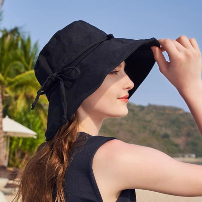 new cotton Beach Bow Hats For Women Hat Female Lady Bucket Hat hat summer woman Anti-UV Panama Summer Sun Cap Viseira