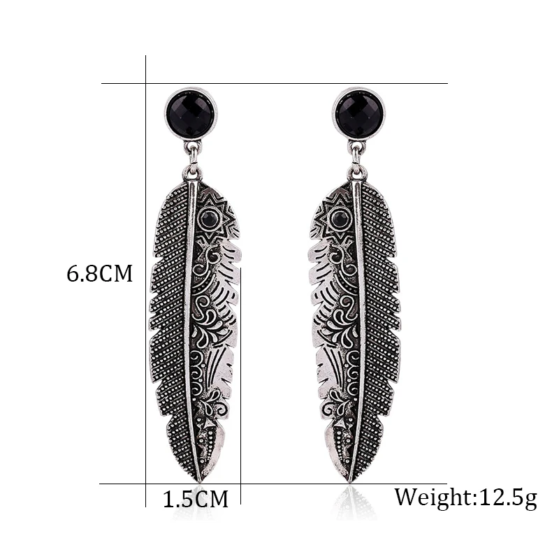 Vintage Black Earrings Long Leaf Drop Chandelier Ethnic Feather Earrings Accessories Women Gypsy Boho Tibetan Jewelry