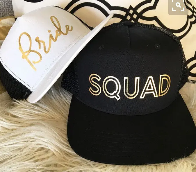 gold bride squad hats caps Bachelorette wedding favor gifts bridal shower party decorations