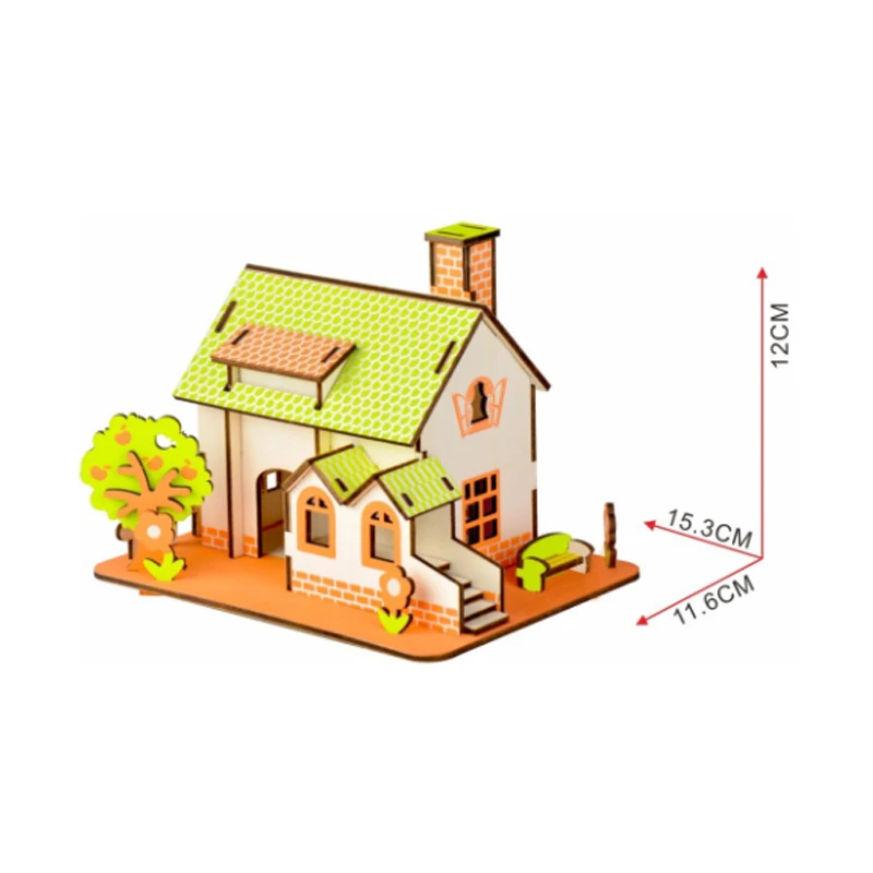 DIY 빌딩 모델 장난감 3D 나무 퍼즐, 그린 애플 하우스 나무 퍼즐 세트, 손 조립 장난감, 어린이 선물, 성인 p18