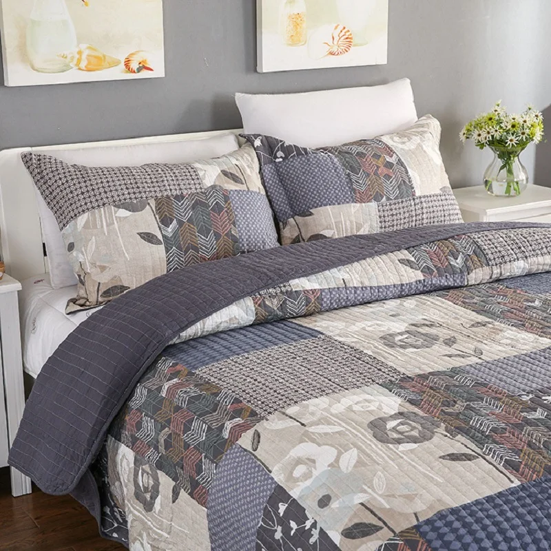 Cotton Patchwork Bedspread on the Bed Quilt Set 3PCS Thicken Double Blanket with 2 Pillowcase King Size Summer Coverlet