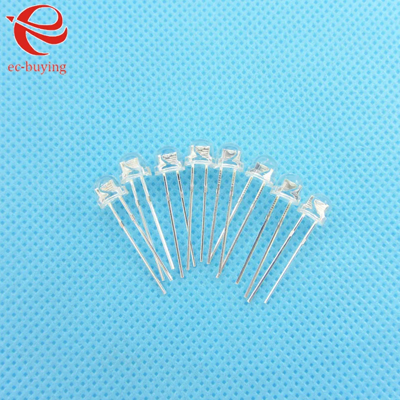 100pcs 5mm F5 Straw Hat LED Bright Clear Red White Yellow Blue Emerald-green Pink Purple Light LED Emitting Diodes DIY