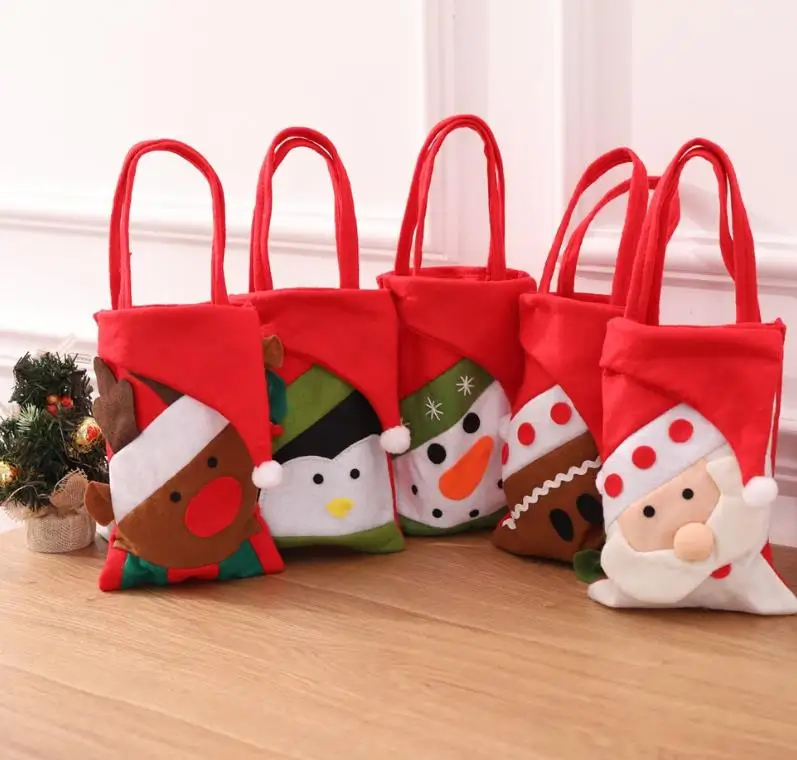 

Christmas tote bag gift holders children holiday new year candy bag santa reindeer snowman gift bags non-woven fabrics red