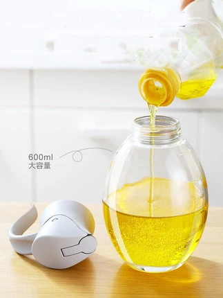 Large glass oil pot leakproof oil bottle soy sauce bottle automatic flip kitchen vinegar pot stainless steel mouth