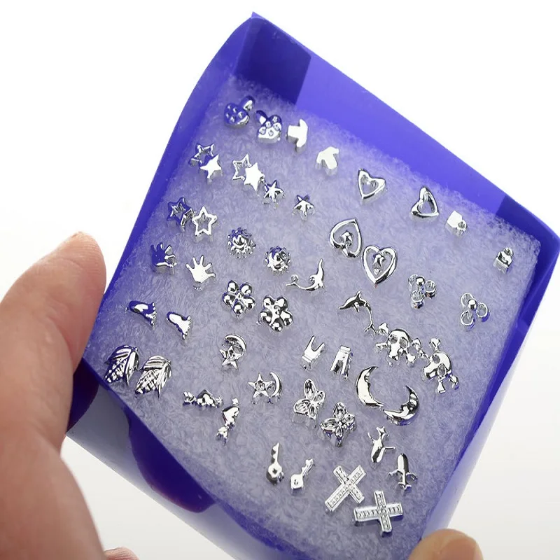 

24 pairs/Box Lovely Mix Styles Stud Earrings Allergy-Free Silver Color Earring for Women Wholesale Fashion Jewelry