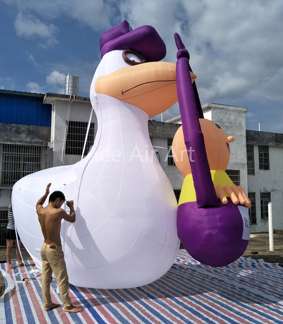 5m H Continuous Blowing Inflatable Crane with a Baby Giant Cartoon Model Stork with 