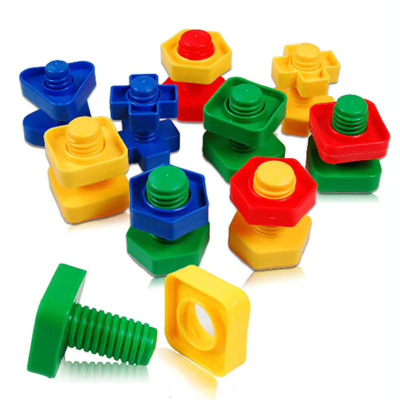 Juego de 5 bloques de construcción de tornillos para niños, inserto de plástico, forma de tuerca, juguetes educativos, modelos a escala montessori