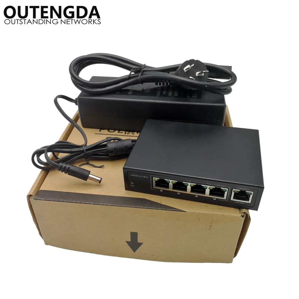 OUTENGDA 5 Ports 4 PoE Injector 24v Power Over Ethernet Switch 4,5+/7,8-, Power Adapter max120W optional