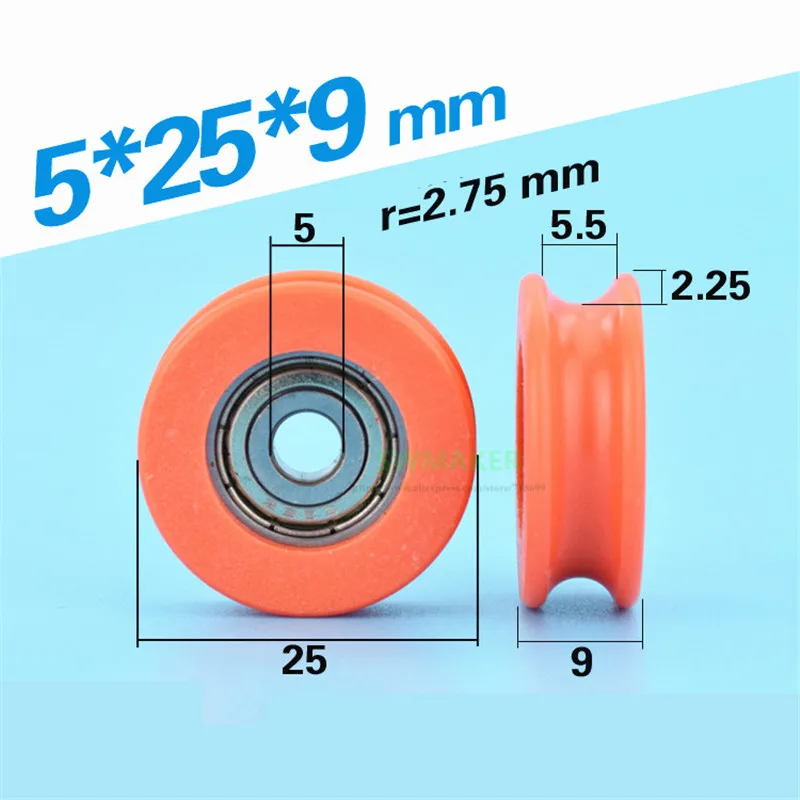 5*25*9mm POM, lifting wheel guide, U groove bearing pulley, orange color , furniture shift door roller