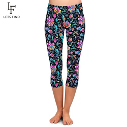 LETSFIND-mallas Capri de cintura alta para mujer, Leggings informales de media pantorrilla, con estampado de flores de seda de leche, color negro, novedad de verano