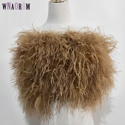 New 100% natural ostrich hair bra Wedding underwear women's fur coat  Long Feather Top Lady Shirt  Wrap Sexy party  Length 30 cm