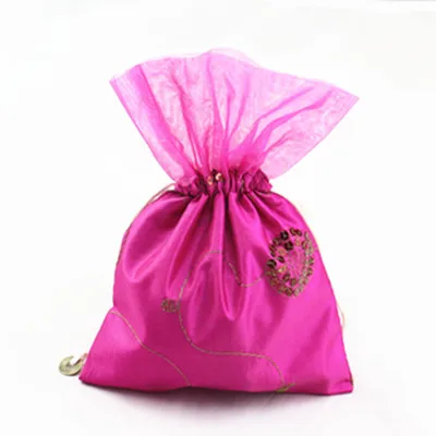 Chinese Embroidery Sequin Organza Bag Christmas Gift Bags Drawstring Bunk Fabric Pouch Wedding Party Favor Bags 50pcs/lot