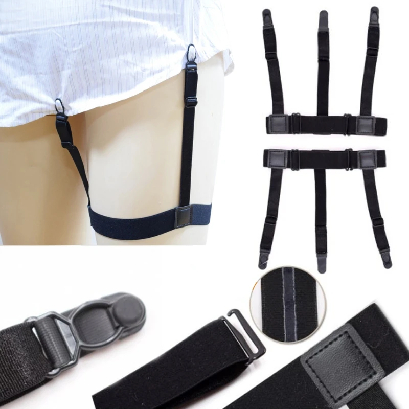 KLV 2Pcs/Set Mens Shirt Stays Elastic Leg Suspenders Plastic Non-slip Locking Clamps