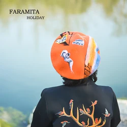 Faramita Holiday The Persistence of Memory Painting Orange Women Cartoon Wool Hand Made Picture Girls Hat Beret Cap Manual Beret