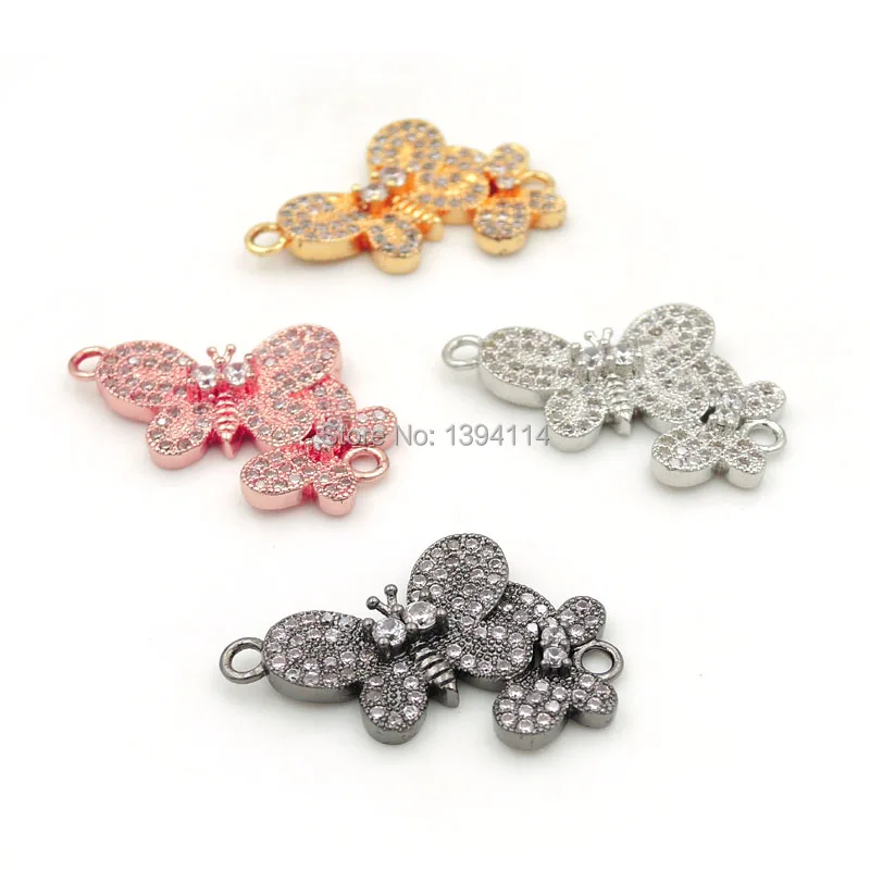 

26*16*3mm Micro Pave Clear CZ Combination Connector Of 2 Butterflys Fit For Women As DIY Bracelets Accessory