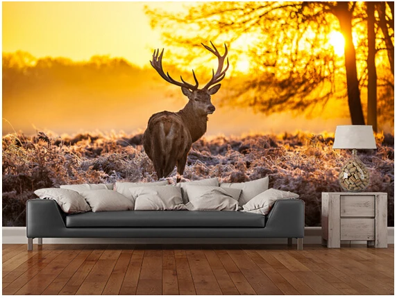 Custom papel DE parede infantil. Red deer in morning sun for children room sitting room TV setting wall waterproof wallpaper