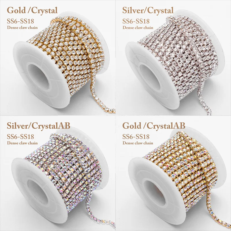 Hot glass rhinestone chain crystal transparent gold / silver cup chain clothing shoes and hats landscaping nail decoration