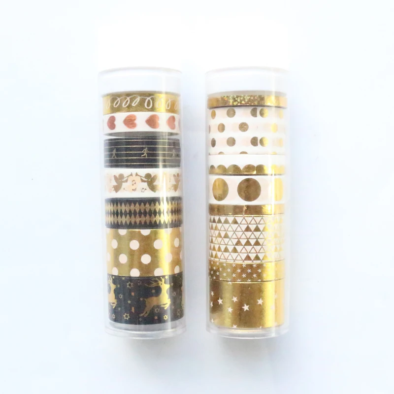 

Domikee Cute creative gold foil decorative washi tape rolls set DIY scrapbooking gift packing diary masking tape stationery 7pcs