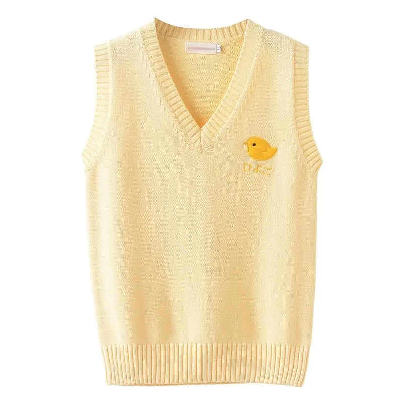 All-match yellow girl style Yellow chick embroidery Bottoming sweater vest yellow rope