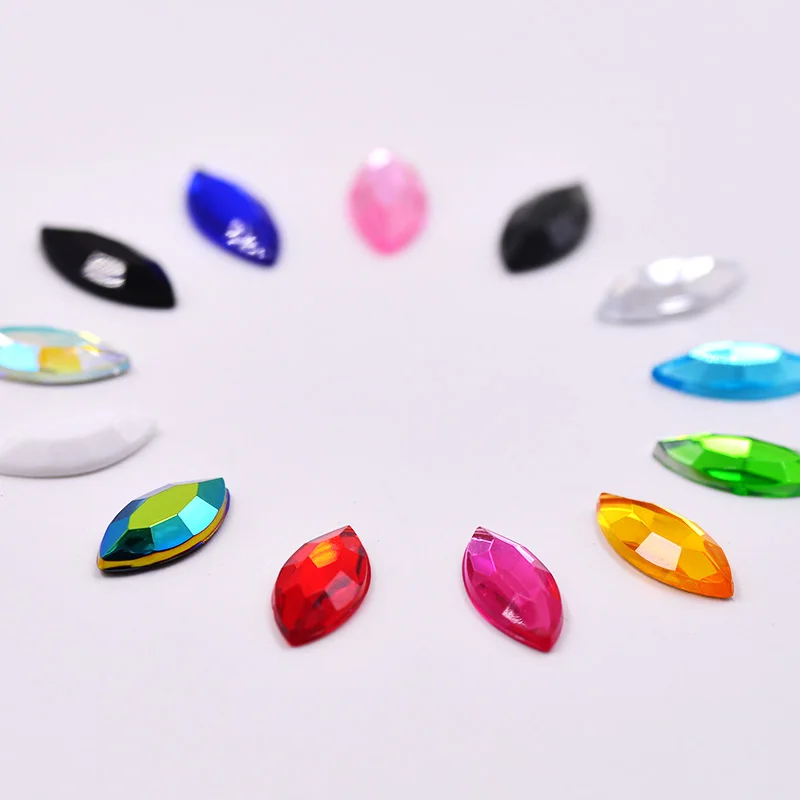 JUNAO 4*8mm 7*15mm Mix Color Horse Eye Rhinestones Acrylic Non Hot-Fix Crystal Stone Flatback Glue On Strass Applique For Crafts