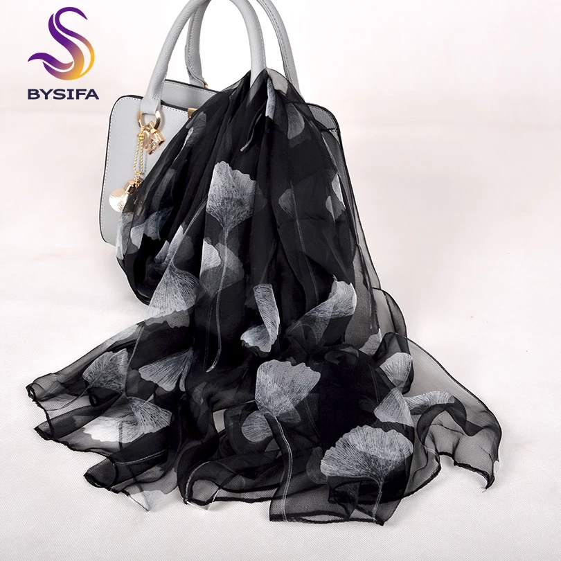 BYSIFA-bufanda de seda verde para mujer, chal largo de marca de lujo, nuevo accesorio de diseño Floral, para el cuello, Otoño e Invierno