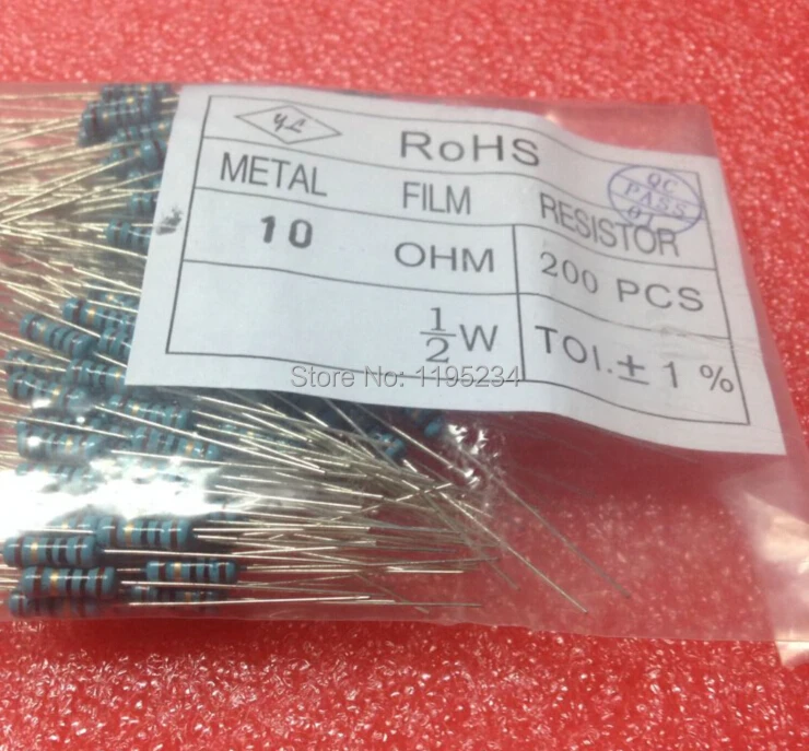  1/2W 10 ohm 1% metal film resistor 400pcs/bag DIP(10ohm 100ohm--300ohm) Best quality