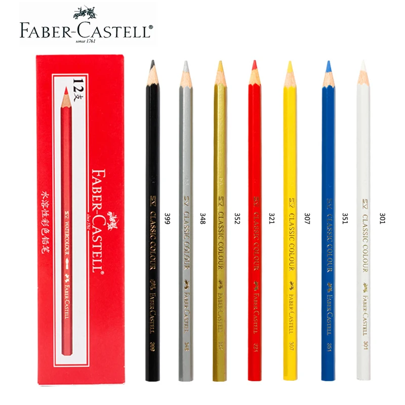 12 pieces FABER CASTELL Classic Oily Water-Soluble Colored Pencils Professional Hand-painted Single Box Black 499 Art Supplies