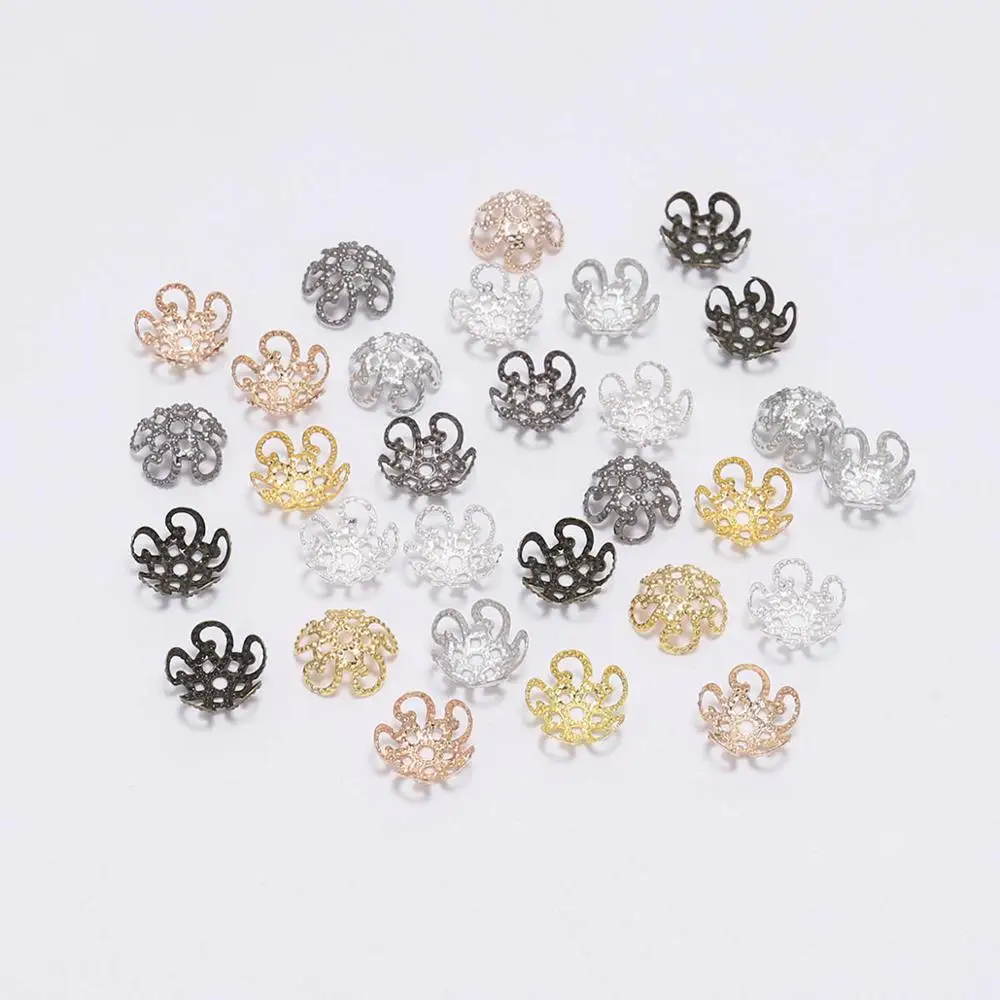 100szt 8mm 10mm Błyszczący Vintage Filigran Metal Hollow Flower Spacer Beads End Caps Charms Pendant For Diy Jewelry Making Findings