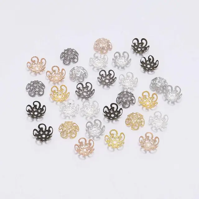 100szt 8mm 10mm Błyszczący Vintage Filigran Metal Hollow Flower Spacer Beads End Caps Charms Pendant For Diy Jewelry Making Findings
