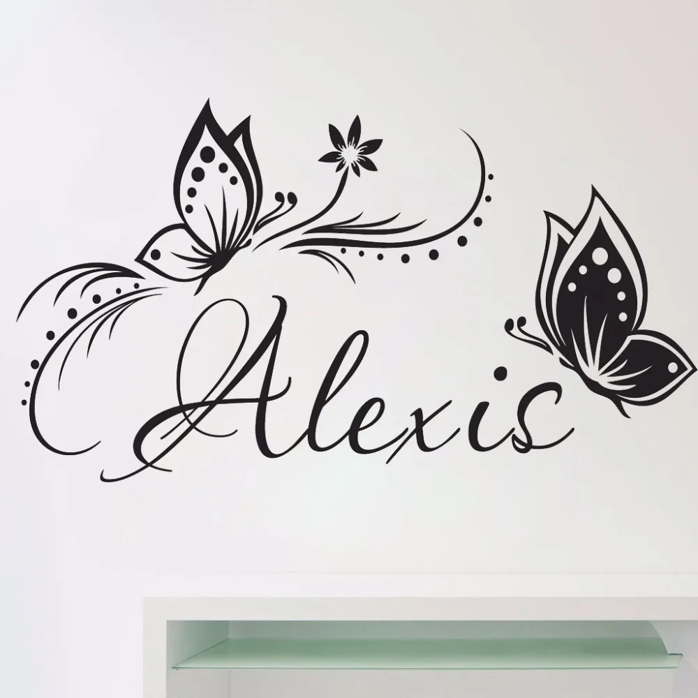 Personalized Name & Butterflies Wall Vinyl Decal Sticker for Baby Girl Room Custom Removable Wall Stickers Bedroom Mural S169