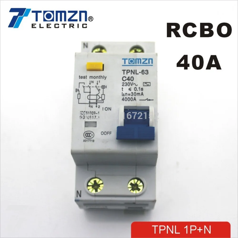 TPNL 1P+N 40A 230V~ 50HZ/60HZ Residual current Circuit breaker with over current and Leakage protection RCBO