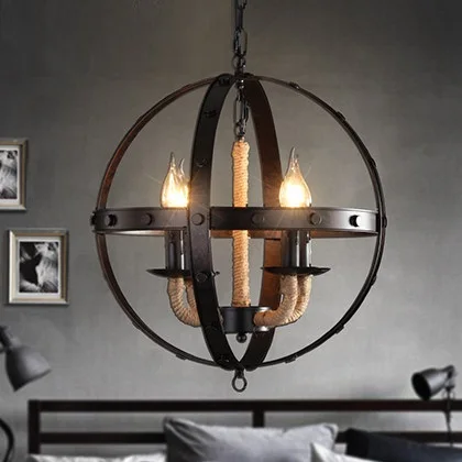 

IWHD Iron Ring Lampen 4 Heads Loft Vintage Industrial Lighting Fixtures Luminaire Suspendu Helmp Rope Pendant Lights Bar Cafe