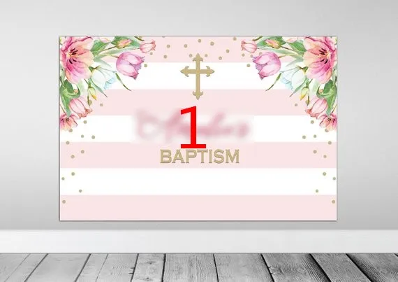 Custom Baptism ดอกไม้ดอกไม้ใบ Polka Dot Crucifixion สีชมพูลายพื้นหลังคอมพิวเตอร์พิมพ์ Party Photo ฉากหลัง