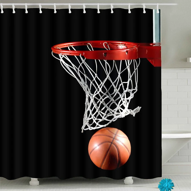 Modern Black Basketball Bathroom Shower Curtain Sets Waterproof Decor Cool Basketball Ball Sport Bathroom Curtain for Men Gift