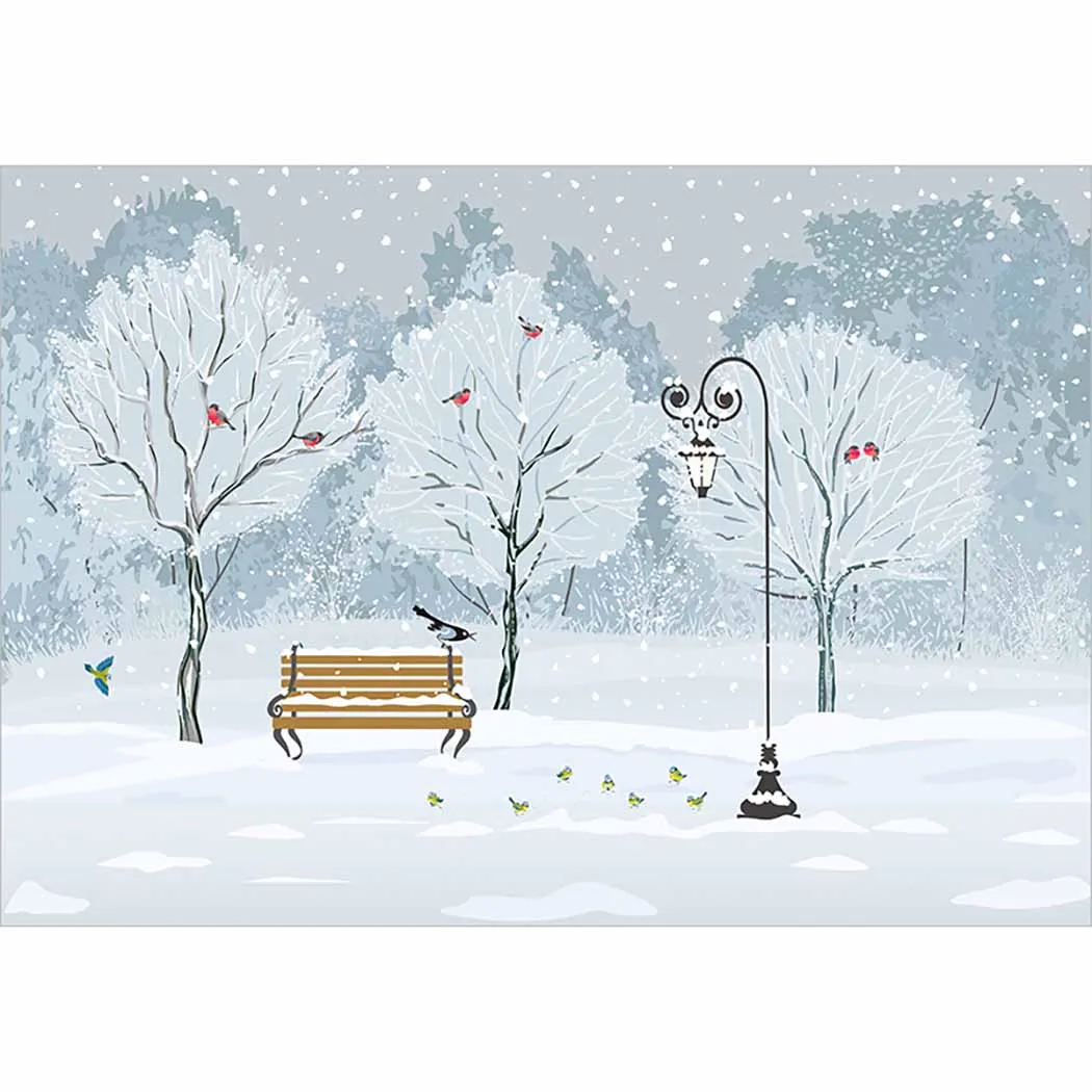 Funnytree зимний тематический фон для фотосъемки снег Зимний парк скамейка скользящая мирная птица уличный фон для фотосъемки виниловый