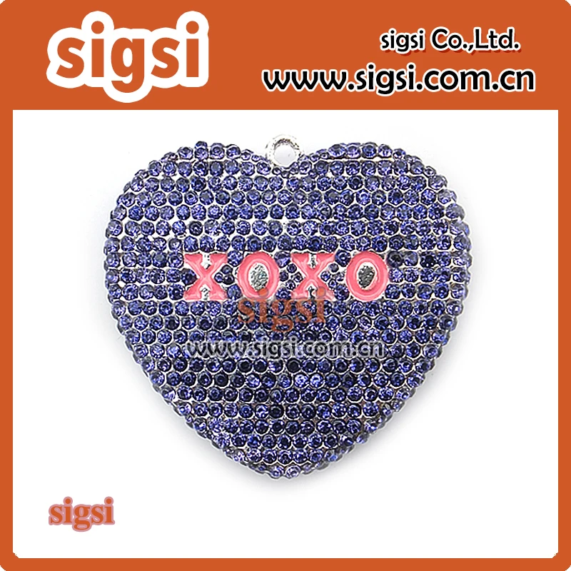 Colorful heart-shaped style customized rhinestone pendant for girl