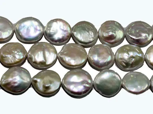 16 inches AA+ 13-14 mm White Coin Shaped Natural Fresh Water Pearl Loose Strand