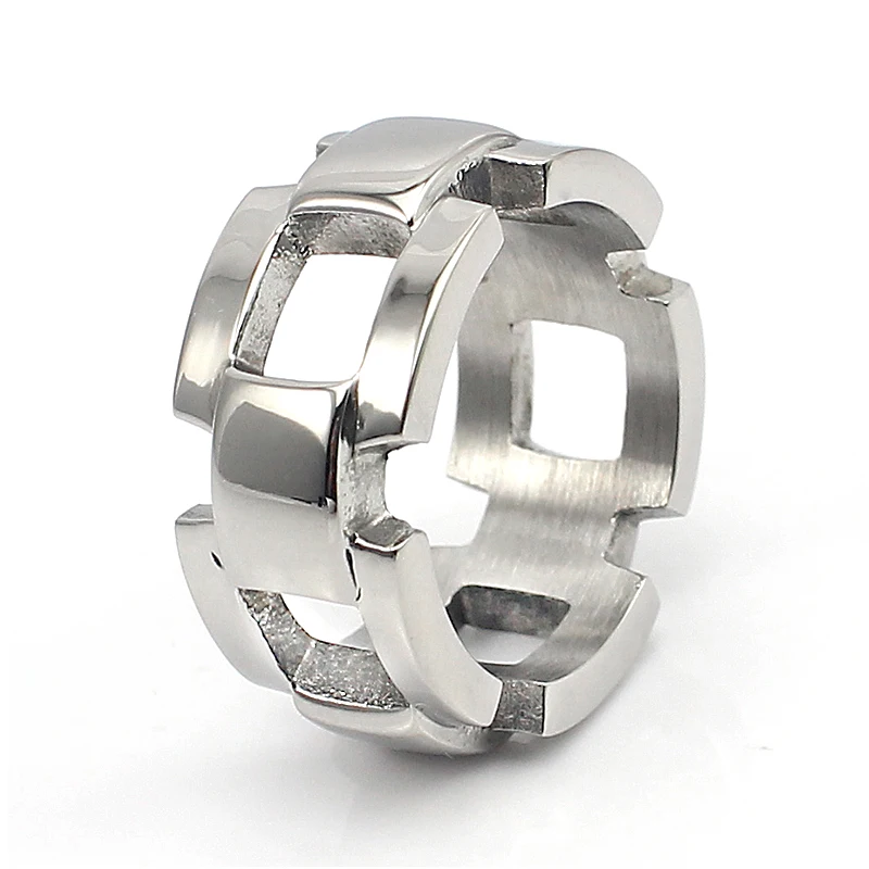 Fashion Jewelry Finger Rings Simple Chunky Stainless Steel Chain Ring Men Silver Color Size 8 7.5 7