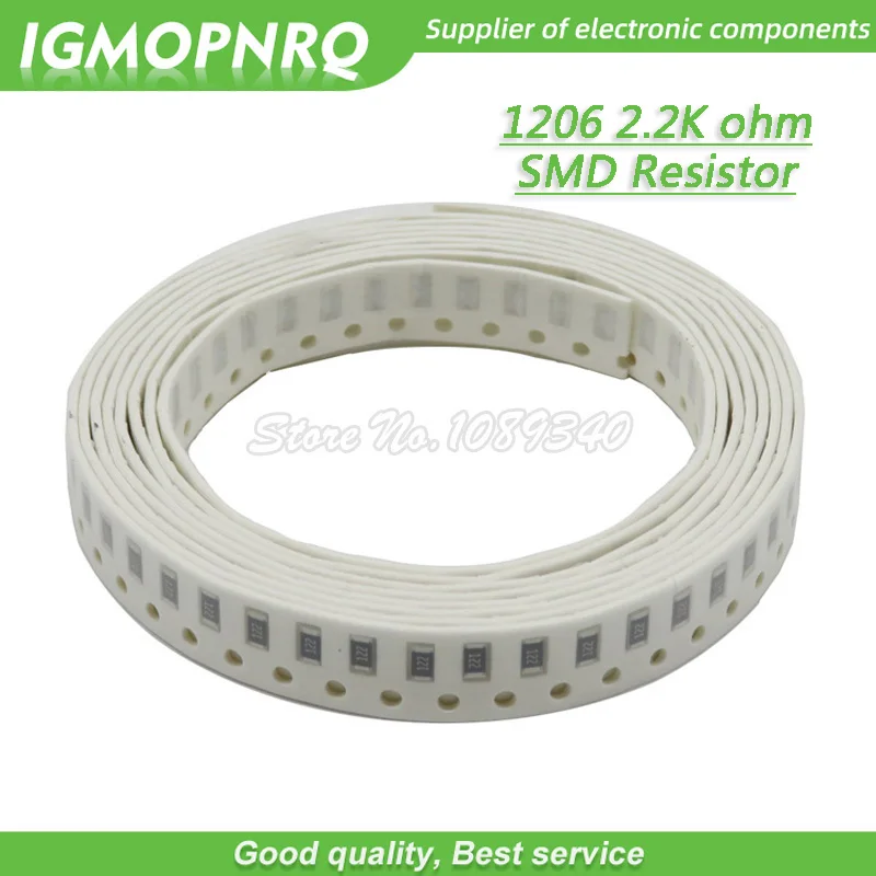 Résistance à puce SMD 100 1206, 1% K ohm, 2.2 W 1/4W 2K2 0.25 IGMOPNRQ, 222 pièces