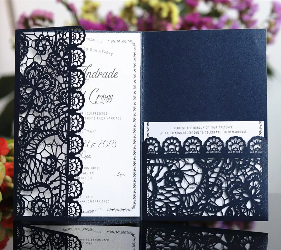 Lace marriage invitation tropical tri fold custom laser cut invitation free ship